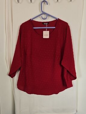 BloomChic Women's Red Scoop Neck Long Sleeve Top